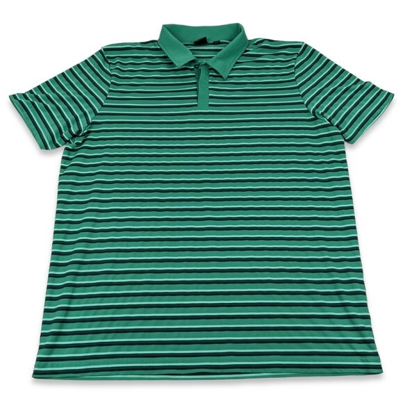 Oakley‎ Polo Mens Large Green Striped Shirt Oakley On Back - Picture 1 of 11